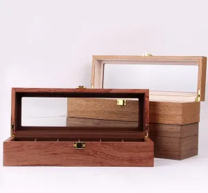 Watch Box Watch Case 6 Slot Wooden Watch Box Case Organizer Watch Case For Watches Men Jewelry Organizer Box With Clear Glass Watch Organiser Men(B)