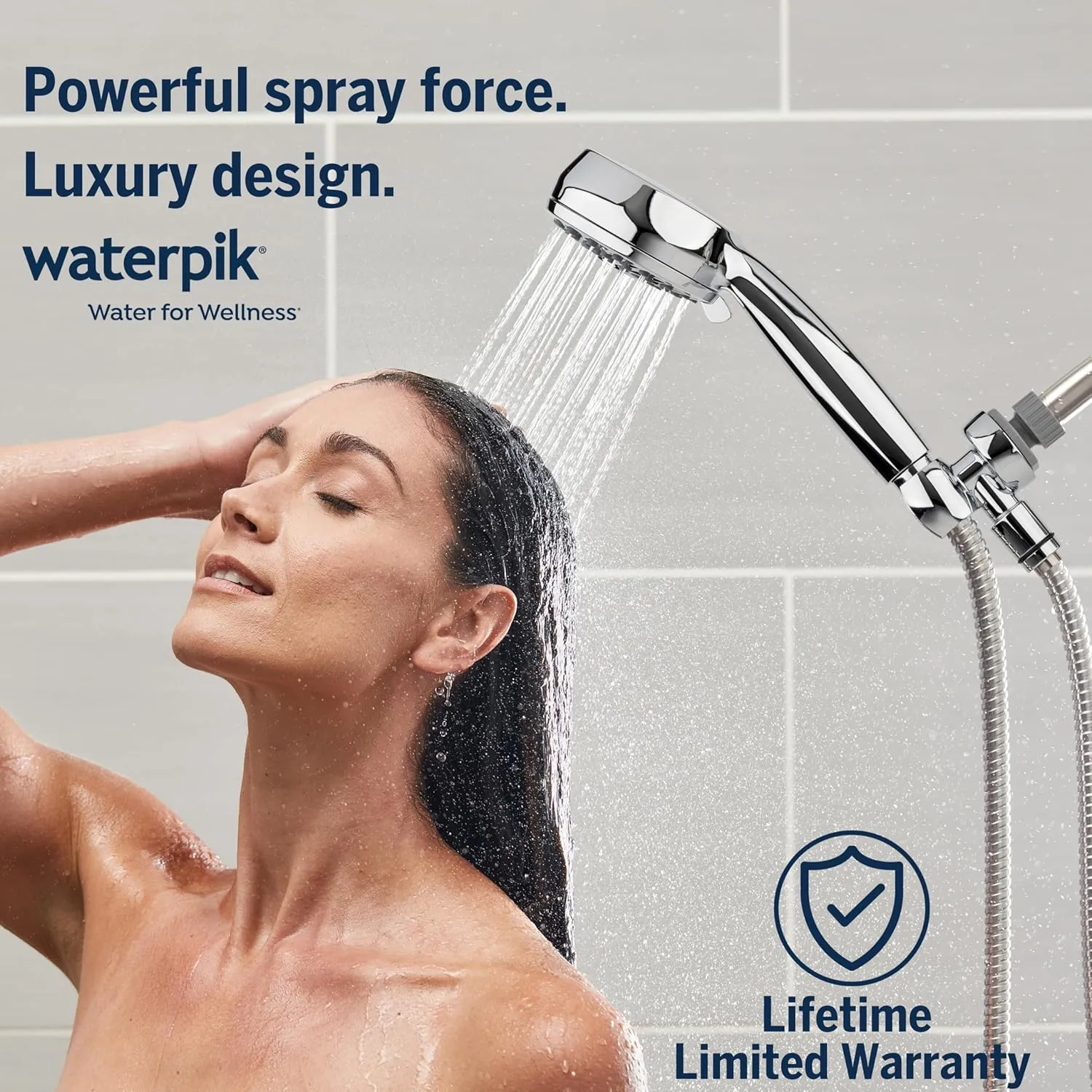 Waterpik High Pressure Hand Held Shower Head With Hose, PowerPulse Massage 7-Mode, Chrome XPB-763ME & HOS-960M Ultra-Flexible Replacement Metal Shower Hose, Extra Long for Handheld Shower Heads