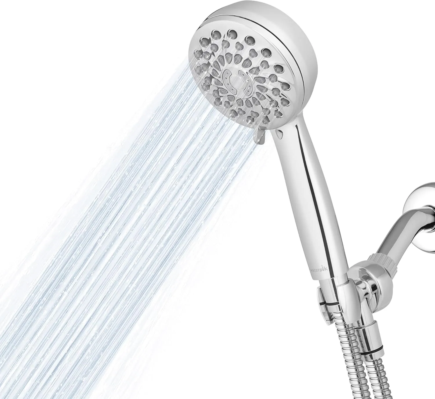 Waterpik High Pressure Hand Held Shower Head With Hose, PowerPulse Massage 7-Mode, Chrome XPB-763ME & HOS-960M Ultra-Flexible Replacement Metal Shower Hose, Extra Long for Handheld Shower Heads