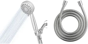 Waterpik High Pressure Hand Held Shower Head With Hose, PowerPulse Massage 7-Mode, Chrome XPB-763ME & HOS-960M Ultra-Flexible Replacement Metal Shower Hose, Extra Long for Handheld Shower Heads
