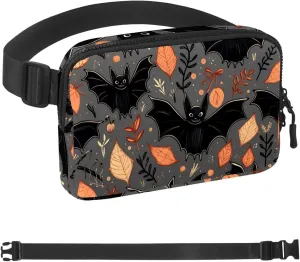 Waterproof Fanny Pack Black Belt Bag with Adjustable Strap for Women and Men,Black Halloween Bats Pattern Crossbody Fanny Bag with Zipper for Hiking Running Travel