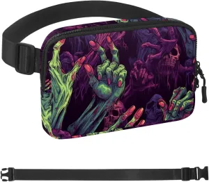 Waterproof Fanny Pack Black Belt Bag with Adjustable Strap for Women and Men,Halloween Zombie Hands G Crossbody Fanny Bag with Zipper for Hiking Running Travel