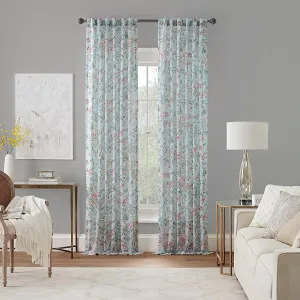 Waverly Porch Pavillion Floral Rod Pocket or Back Tab Sheer Window Curtain for Living Room (1 Panel), 50 in x 84 in, Aqua
