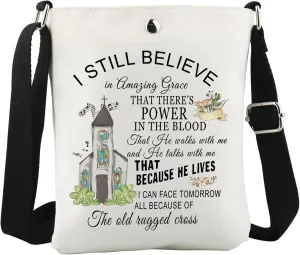 WCGXKO Bible Verse Gift Christian Song Lyrics Crossbody Bag Jesus God gift Religious Cross Gift Wildflower Cross Gift