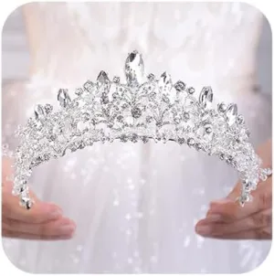 Wedding Crown Queen Crystal Rhinestone Tiara Bridal Headpieces Royal Headband Hair Accessories for Prom Party Pageant Princess Wedding(Silver)