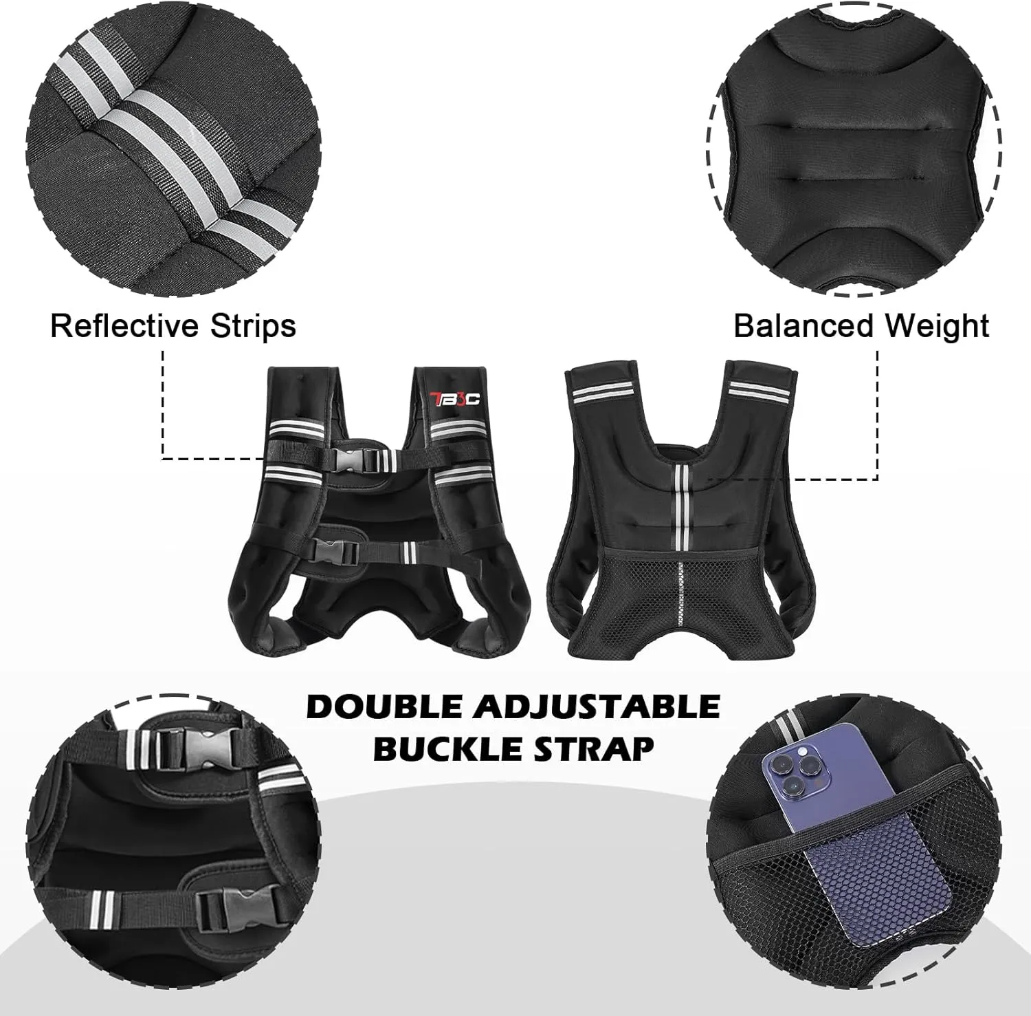 Weighted Vest Woman Men, 6/8/12/16/20/25/30LB Weight Vest for Walking Jogging Workout, Running Vest with Reflective Stripe for Fitness Weight Loss Strength Training
