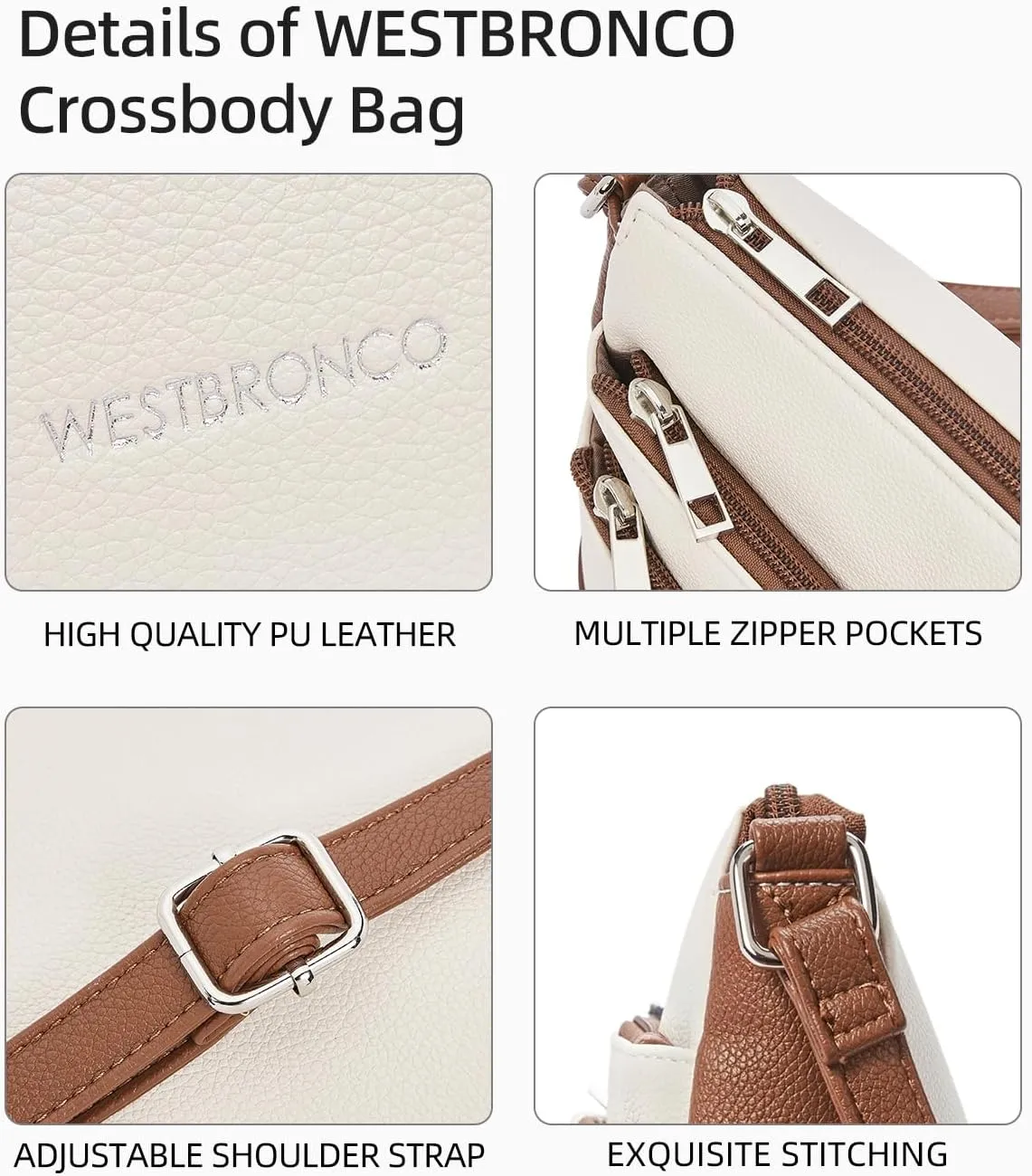 WESTBRONCO Crossbody Bags for Women, Medium Size Shoulder Handbags, Satchel Purse with Multi Zipper Pocket