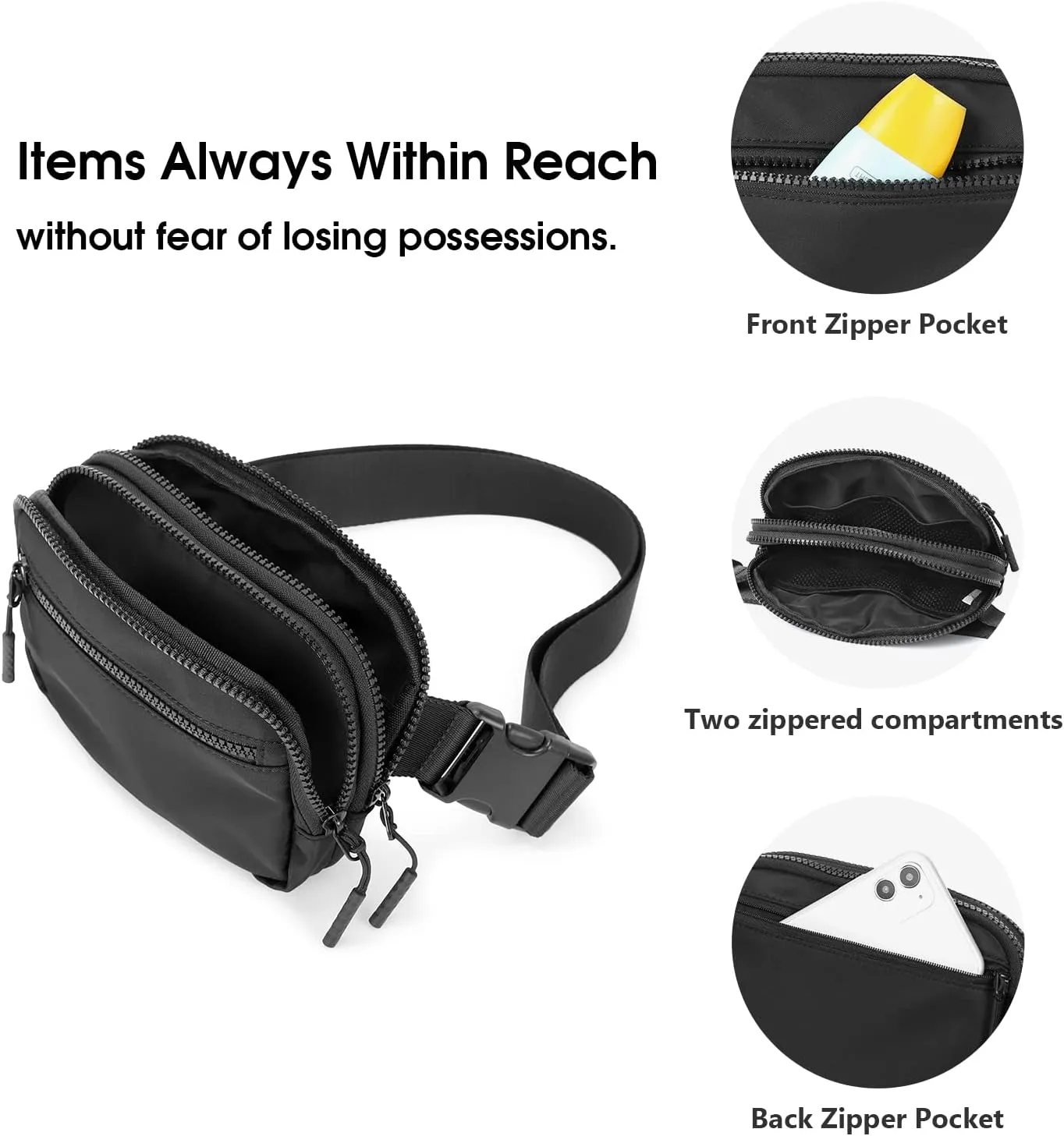WESTBRONCO Fanny Packs for Women Men, Belt Bag with 4 Zipper Pockets, Fashion Waist Packs, Lightweight Crossbody Bags with Adjustable Strap for Workout/Running/Hiking