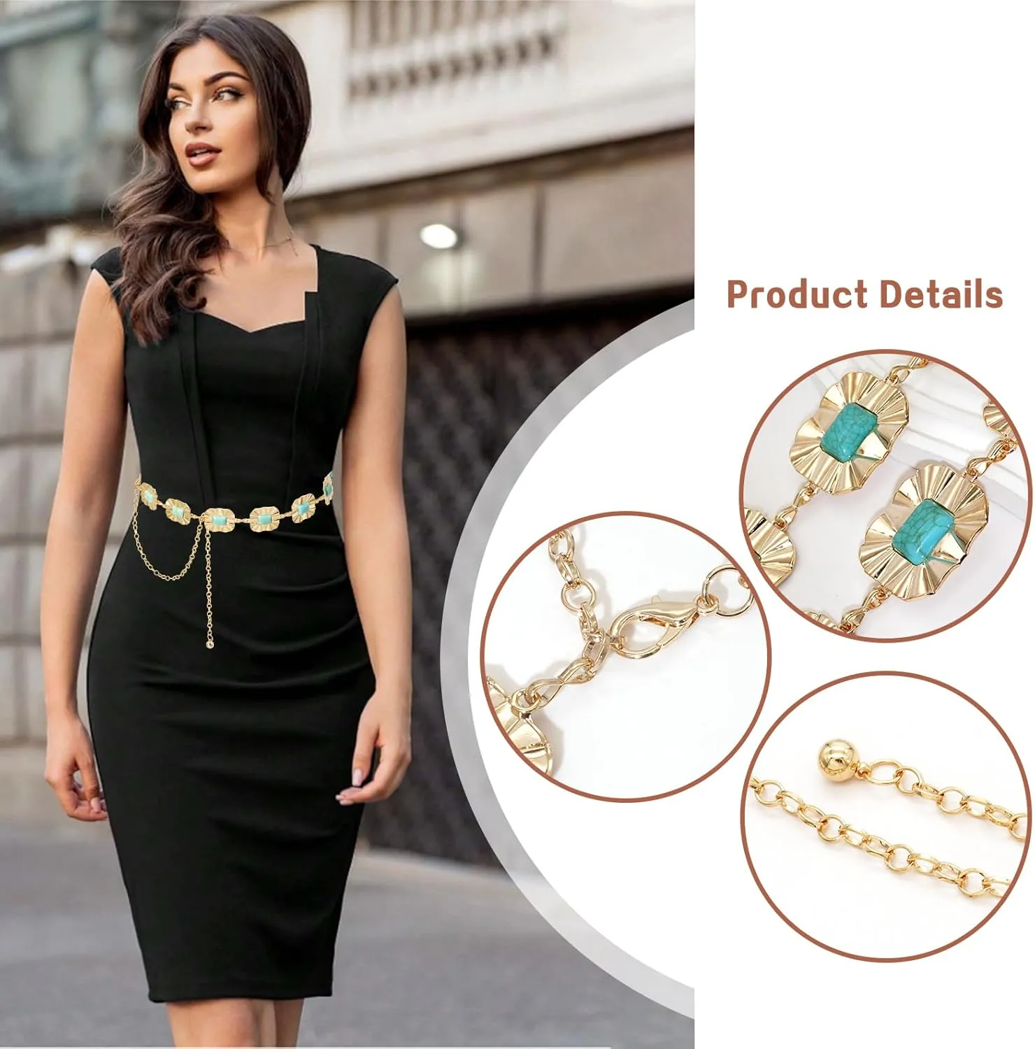 Western Waist Chain Belts for Women Metal Concho Belt Adjustable Boho Country Link Belts