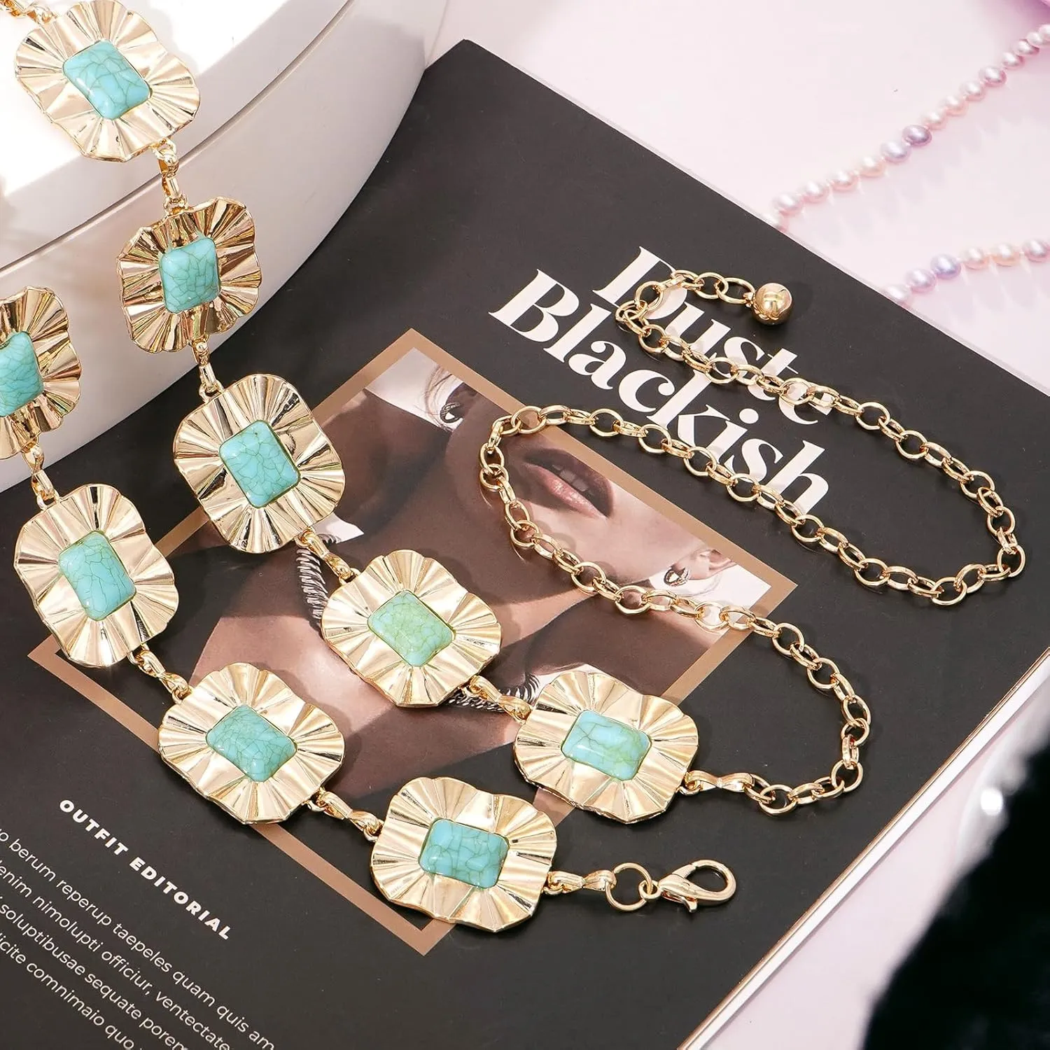 Western Waist Chain Belts for Women Metal Concho Belt Adjustable Boho Country Link Belts