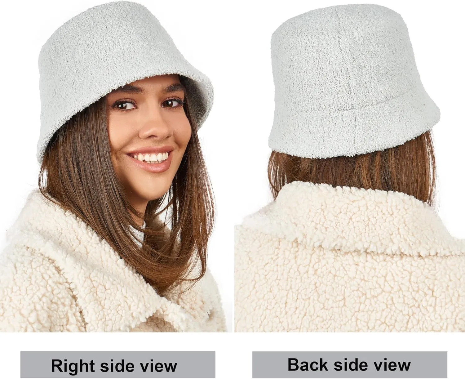 White Fuzzy Bucket Hat for Women - Winter Faux Fur Bucket Hat - Fluffy Sherpa Bucket Hats for Women