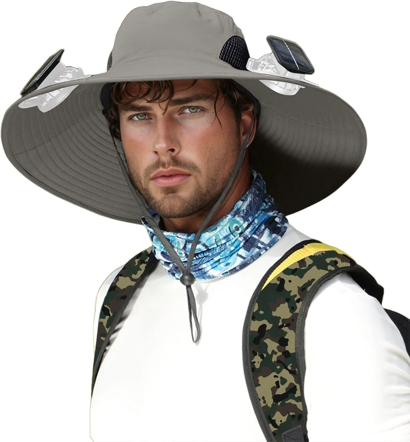 Wide Brim Solar Fan Outdoor Fishing Hat-Solar & USB Charging Big Head, Outdoor Fishing Sun Hat with Removable for Men