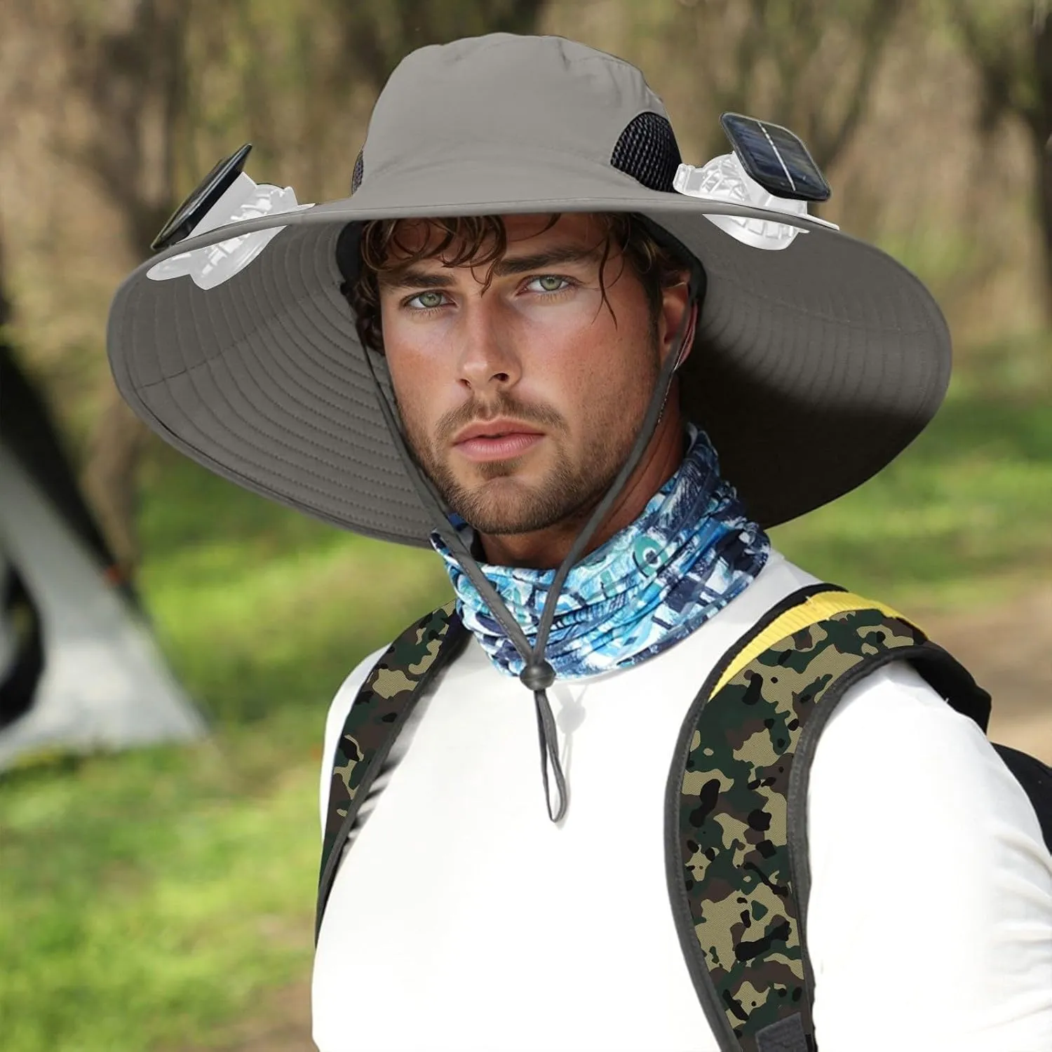 Wide Brim Solar Fan Outdoor Fishing Hat-Solar & USB Charging Big Head, Outdoor Fishing Sun Hat with Removable for Men
