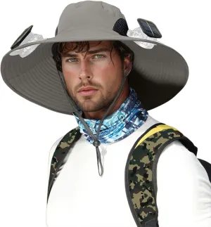 Wide Brim Solar Fan Outdoor Fishing Hat-Solar & USB Charging Big Head, Outdoor Fishing Sun Hat with Removable for Men