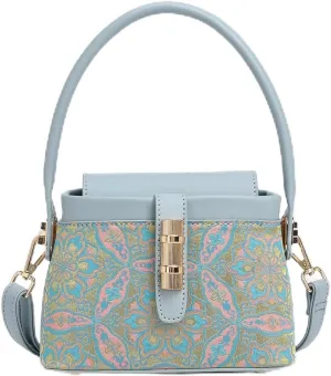 Women 2025 Summer New PU Light Blue Bucket Type Tote Bag Crossbody Tote Bag Urban Simple Splice Buckle Design, Versatile and Lightweight