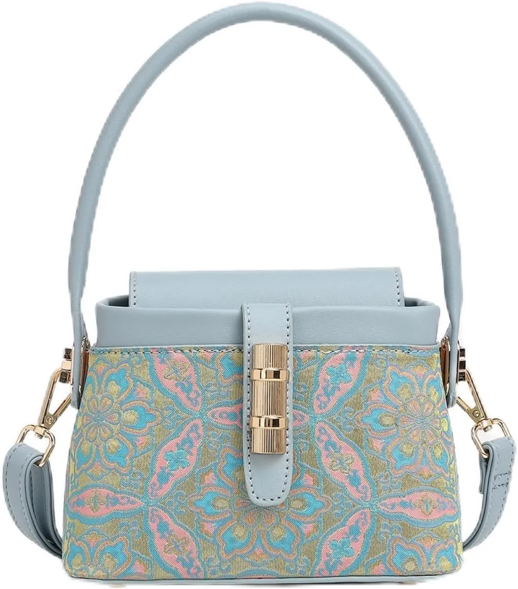 Women 2025 Summer New PU Light Blue Bucket Type Tote Bag Crossbody Tote Bag Urban Simple Splice Buckle Design, Versatile and Lightweight