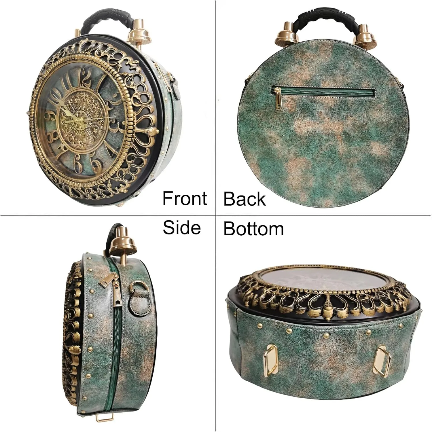 Women Classic Retro Clock Shaped Crossbody Shoulder Bag Handbag PVC Unique Novelty Clock Purse