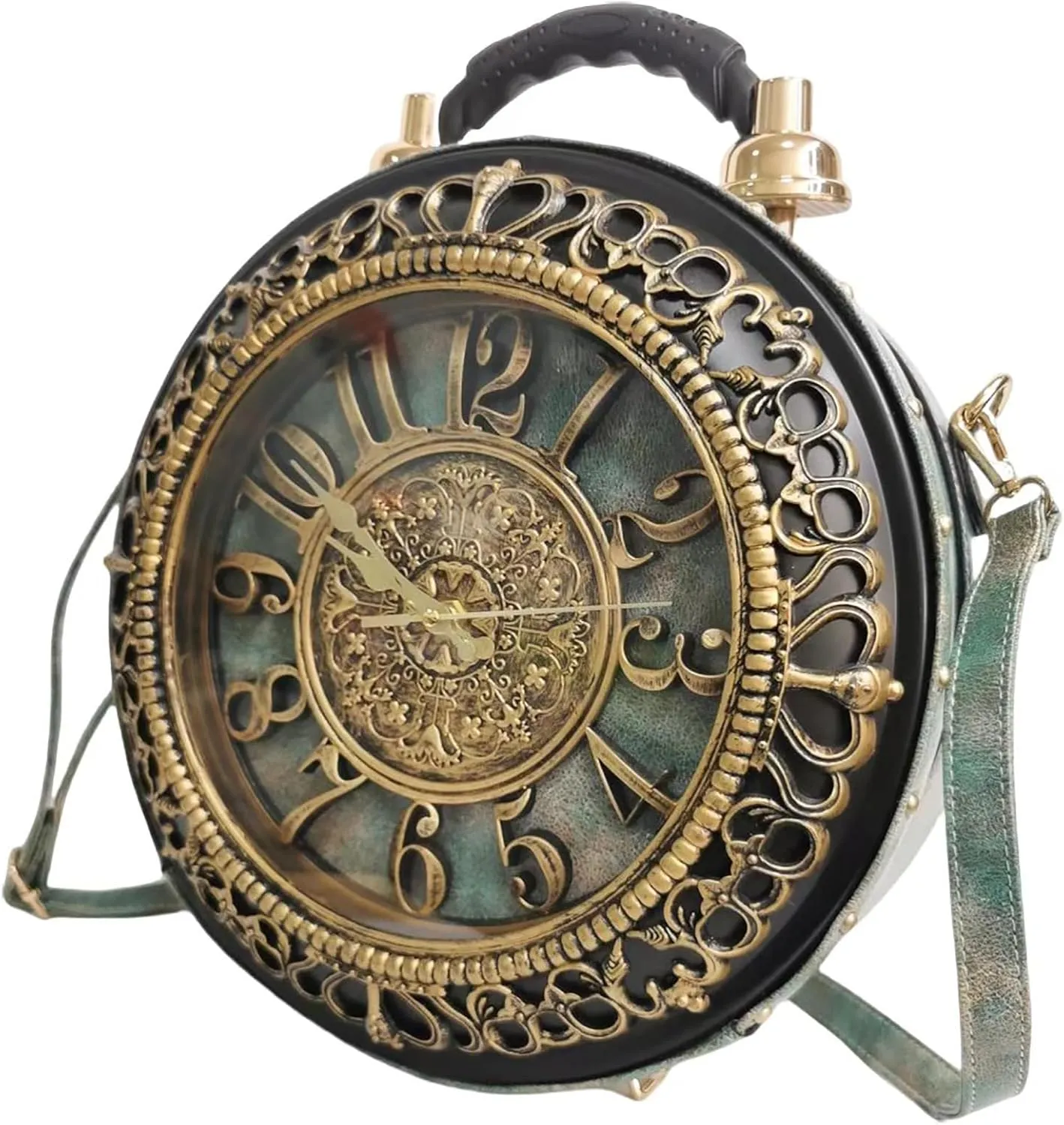 Women Classic Retro Clock Shaped Crossbody Shoulder Bag Handbag PVC Unique Novelty Clock Purse