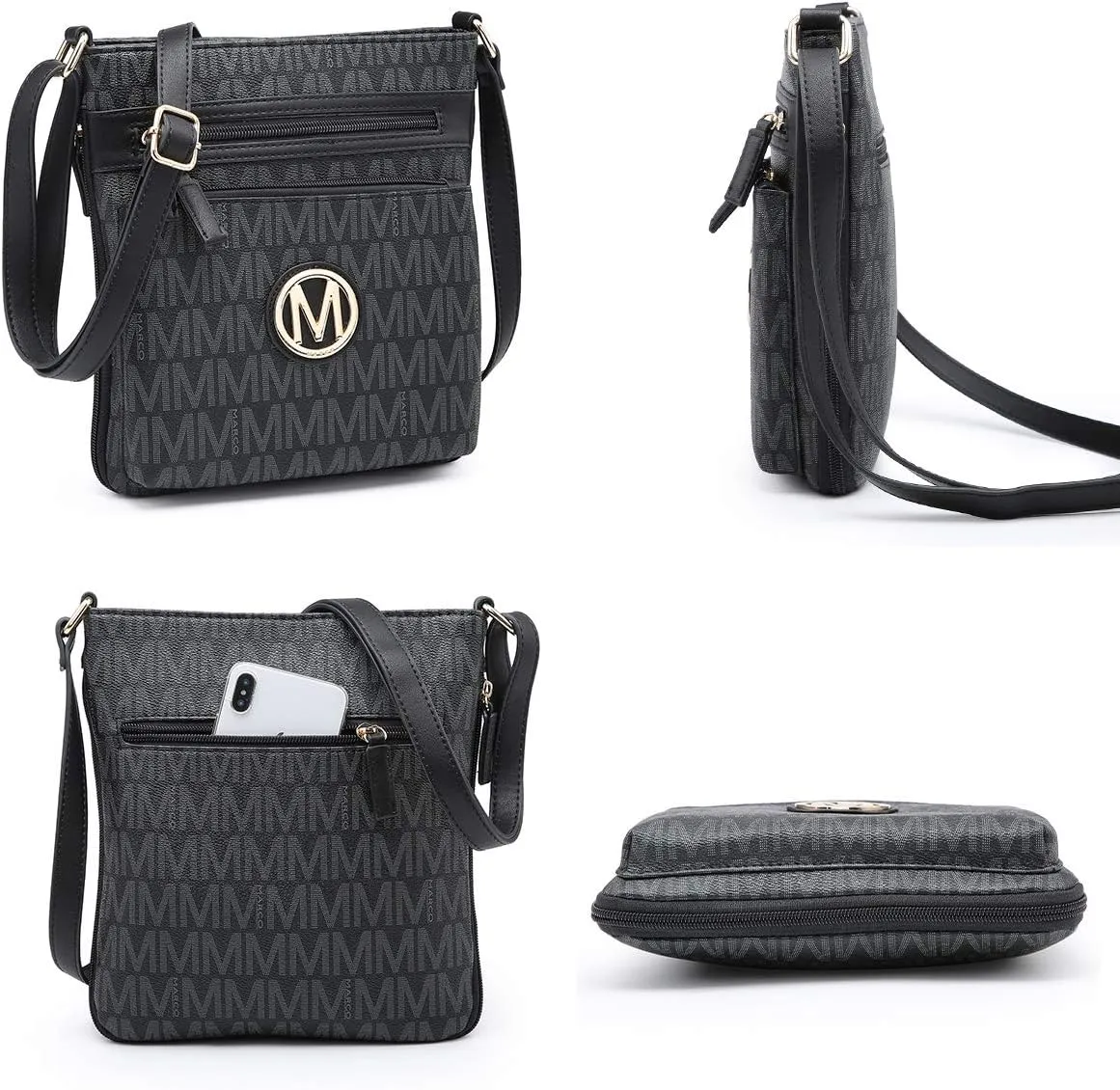 Women Crossbody Purses Multi Pockets Large Signature Monogram Zip Shoulder Bags Ladies PU Leather Handbag