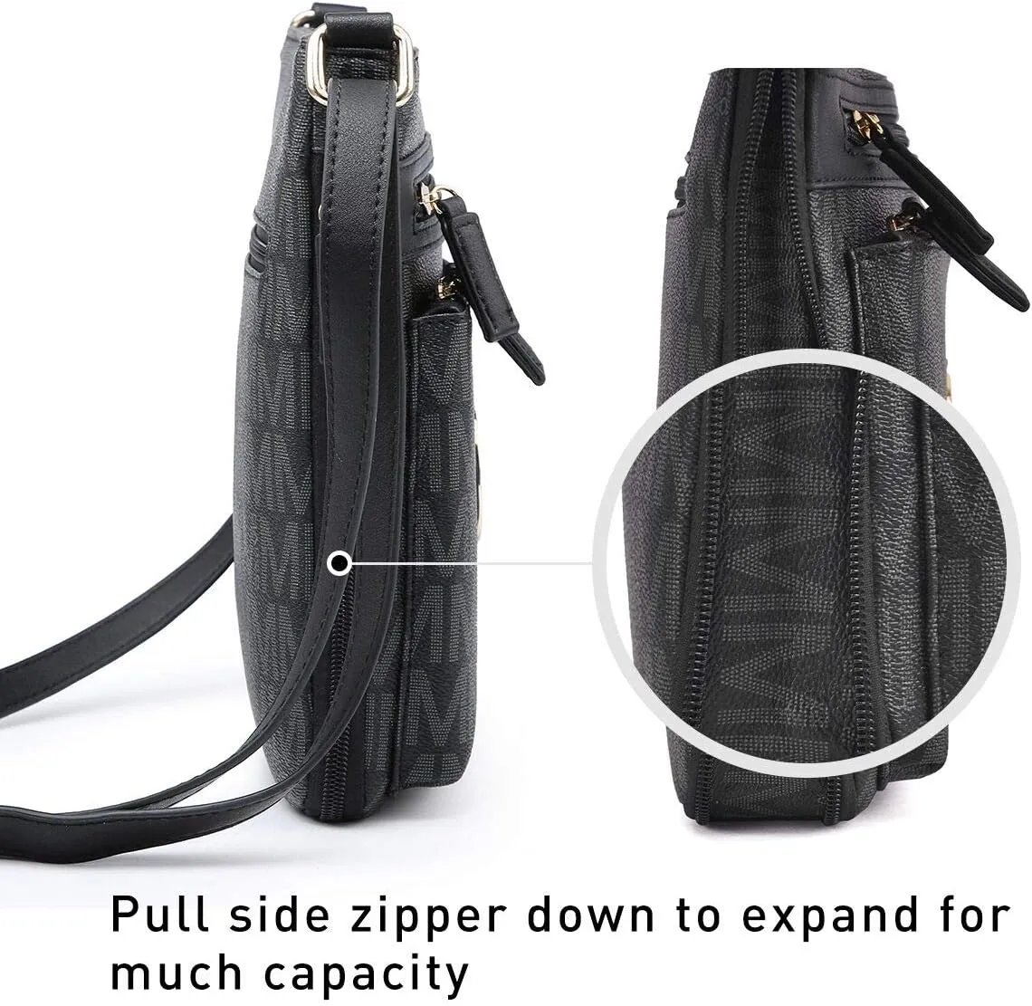 Women Crossbody Purses Multi Pockets Large Signature Monogram Zip Shoulder Bags Ladies PU Leather Handbag