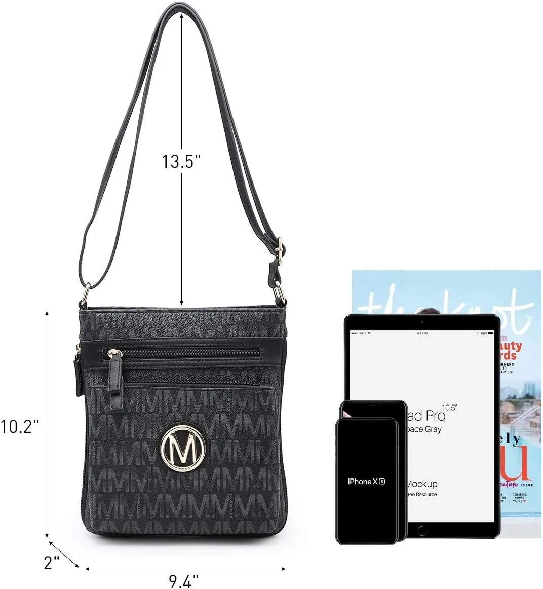Women Crossbody Purses Multi Pockets Large Signature Monogram Zip Shoulder Bags Ladies PU Leather Handbag