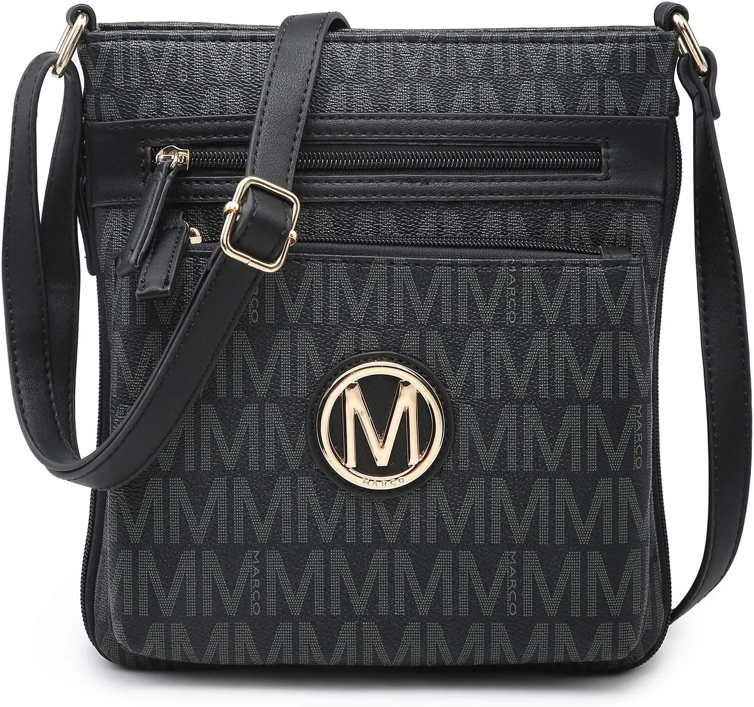 Women Crossbody Purses Multi Pockets Large Signature Monogram Zip Shoulder Bags Ladies PU Leather Handbag