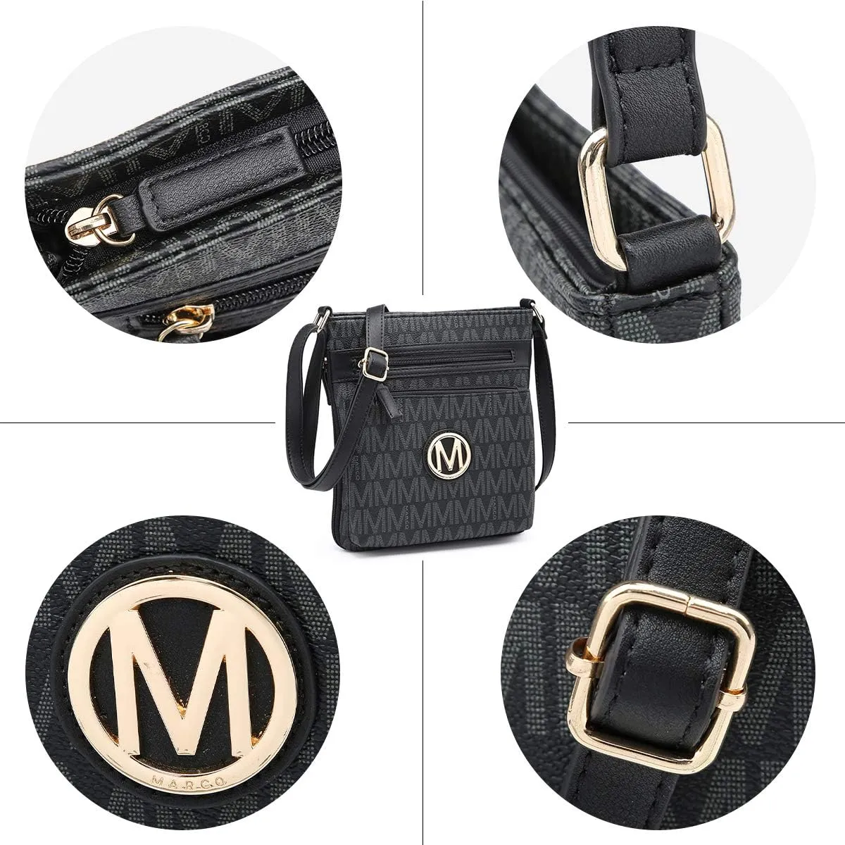Women Crossbody Purses Multi Pockets Large Signature Monogram Zip Shoulder Bags Ladies PU Leather Handbag