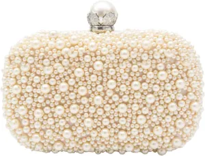 Women Pearl Evening Bag Beaded Clutch Bag Bridal Wedding Purse Shoulder Bag with Chain Elegant Crossbody Bag