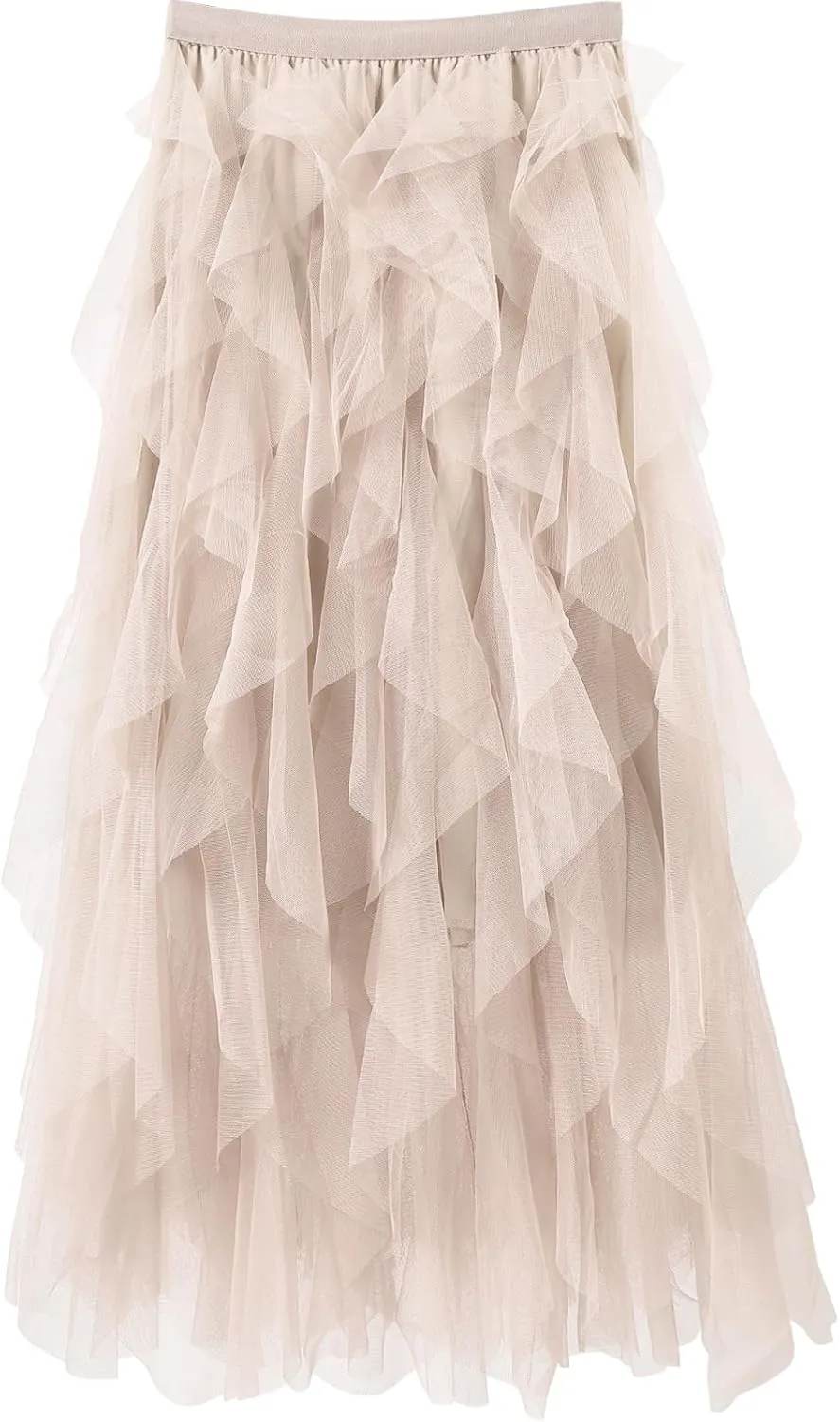 Women Tulle Skirts Layered Tutu Skirt Midi Length Elastic High Waist A Line Skirt