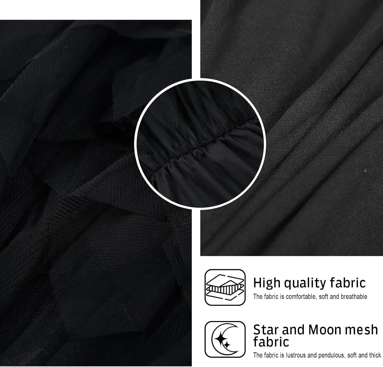 Women Tulle Skirts Layered Tutu Skirt Midi Length Elastic High Waist A Line Skirt