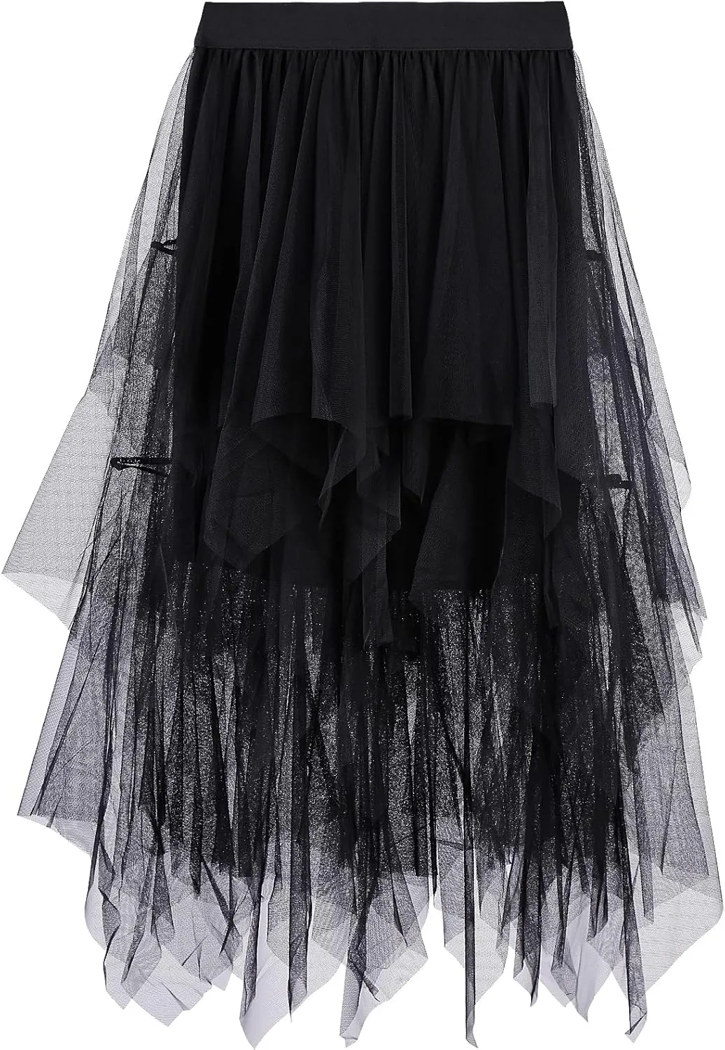 Women Tulle Skirts Layered Tutu Skirt Midi Length Elastic High Waist A Line Skirt