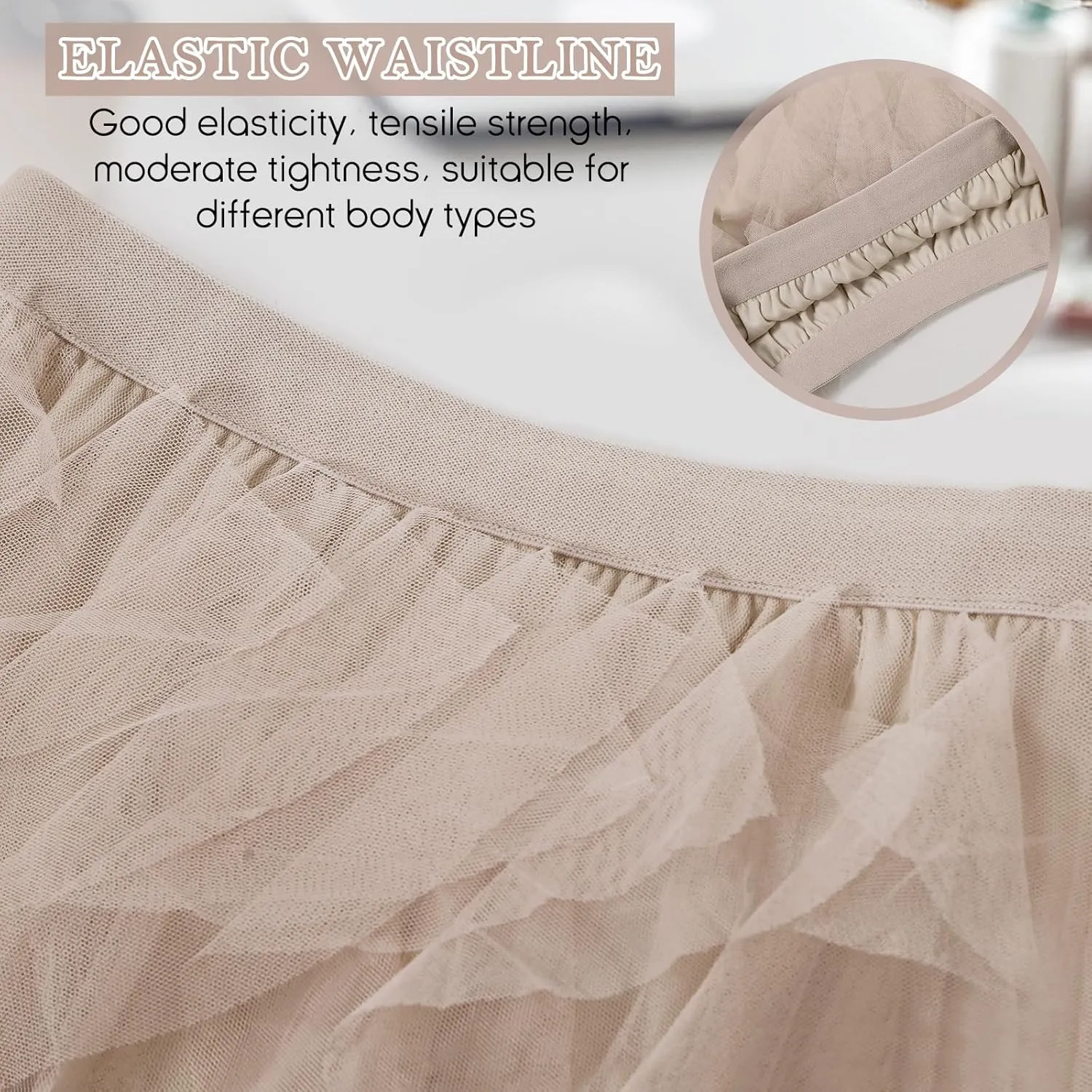 Women Tulle Skirts Layered Tutu Skirt Midi Length Elastic High Waist A Line Skirt