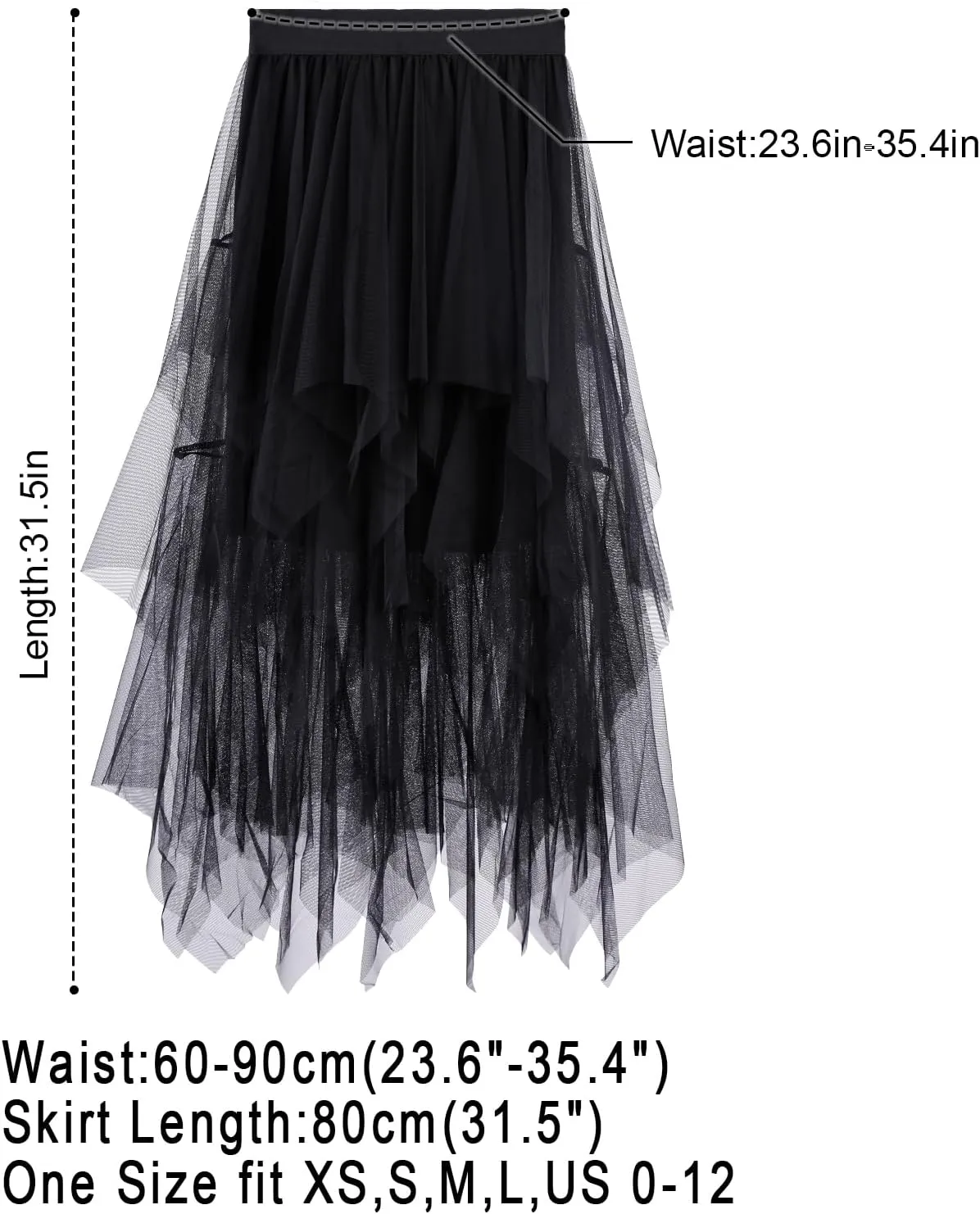 Women Tulle Skirts Layered Tutu Skirt Midi Length Elastic High Waist A Line Skirt