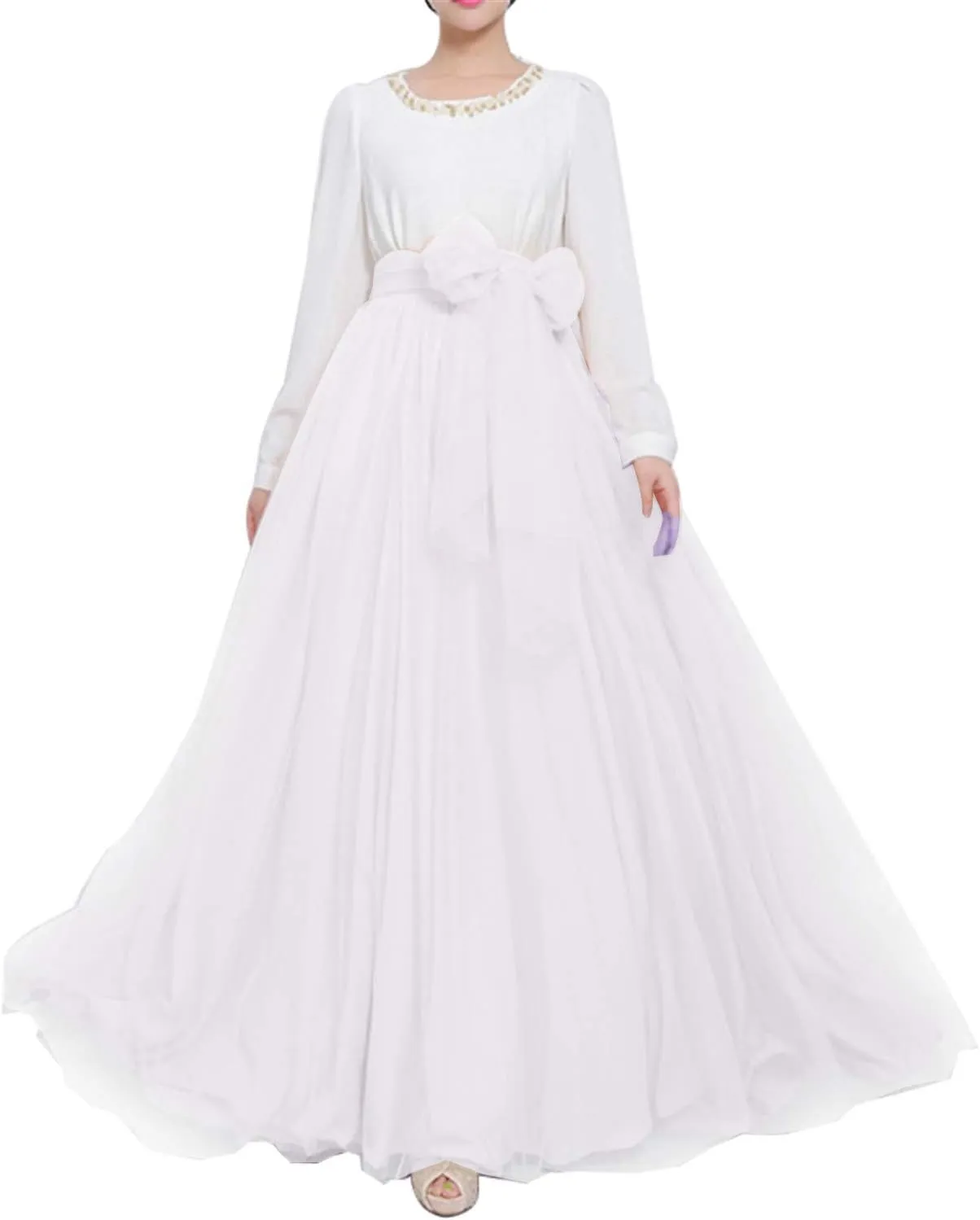 Women Wedding Long Maxi Puffy Tulle Skirt Floor Length A Line with Bowknot Belt High Waisted for Wedding Party Evening