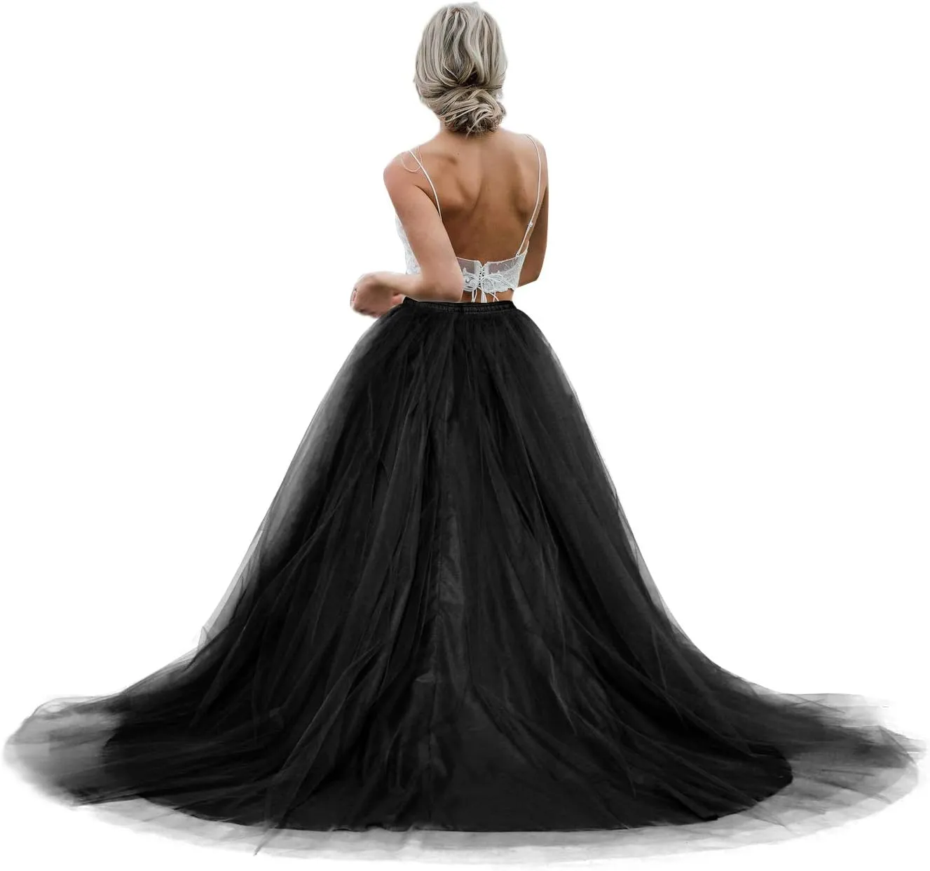 Women Wedding Long Maxi Tulle Skirt Floor Length with Long Train Bridal Overskirt