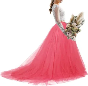 Women Wedding Long Maxi Tulle Skirt Floor Length with Long Train Bridal Overskirt