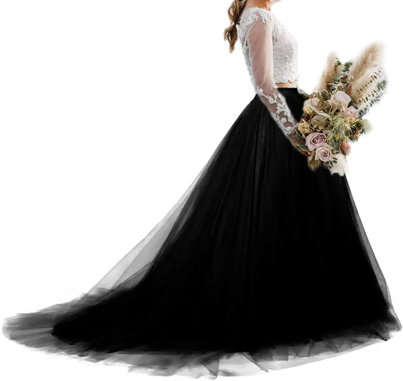 Women Wedding Long Maxi Tulle Skirt Floor Length with Long Train Bridal Overskirt