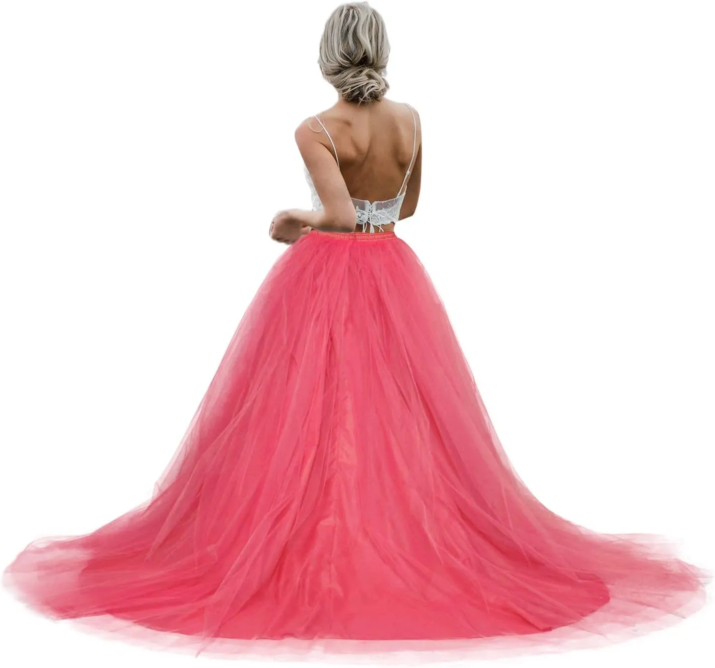 Women Wedding Long Maxi Tulle Skirt Floor Length with Long Train Bridal Overskirt