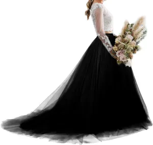 Women Wedding Long Maxi Tulle Skirt Floor Length with Long Train Bridal Overskirt