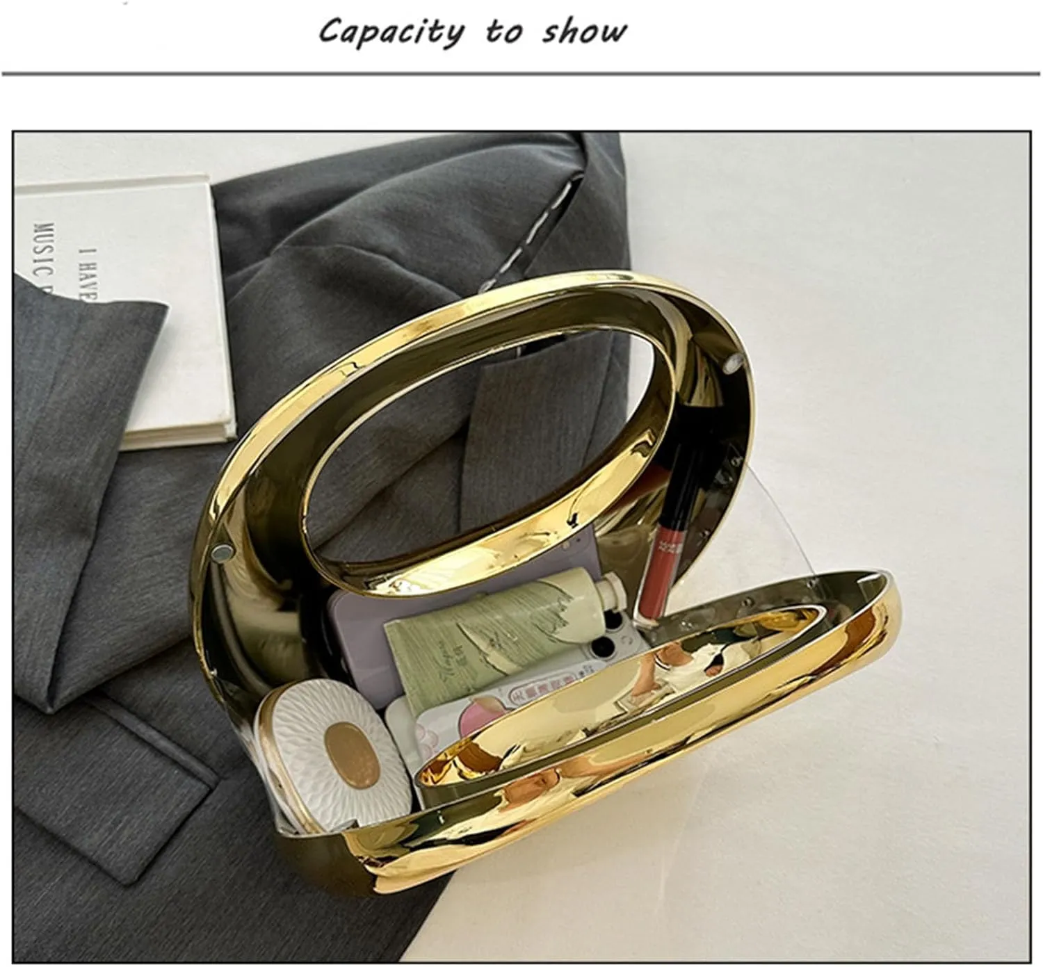 Women's Acrylic Handheld Moon Bag Fashionable And Personalized Metal Evening Handbag Elegant Evening Shoulder Bag