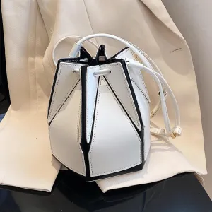 Women's Black With White Contrast Contemporary Bucket Cross-Body Handbag, 16*16*18(cm), Zippered Stash Pocket