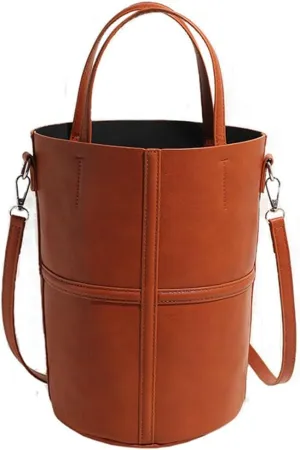 Womens Bucket Tote Bag Vegan Leather Shoulder Crossbody Purse Large Handbag Casual Satchel with Drawstring Pouch