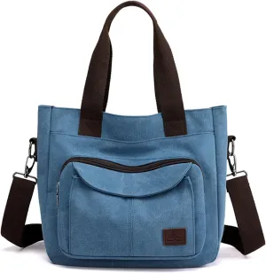 Women's Canvas Top Handle Handbag Stylish Multi-pocket Shoulder Tote Purse Work Crossbody Bags (Grey) One Size