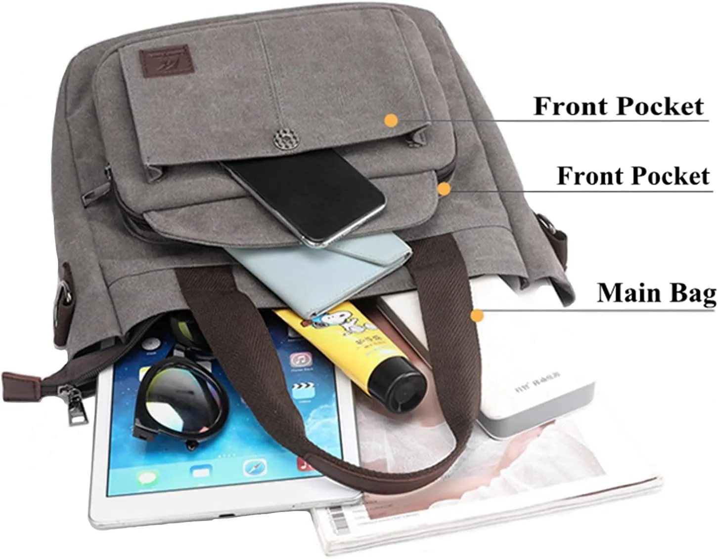 Women's Canvas Top Handle Handbag Stylish Multi-pocket Shoulder Tote Purse Work Crossbody Bags (Grey) One Size