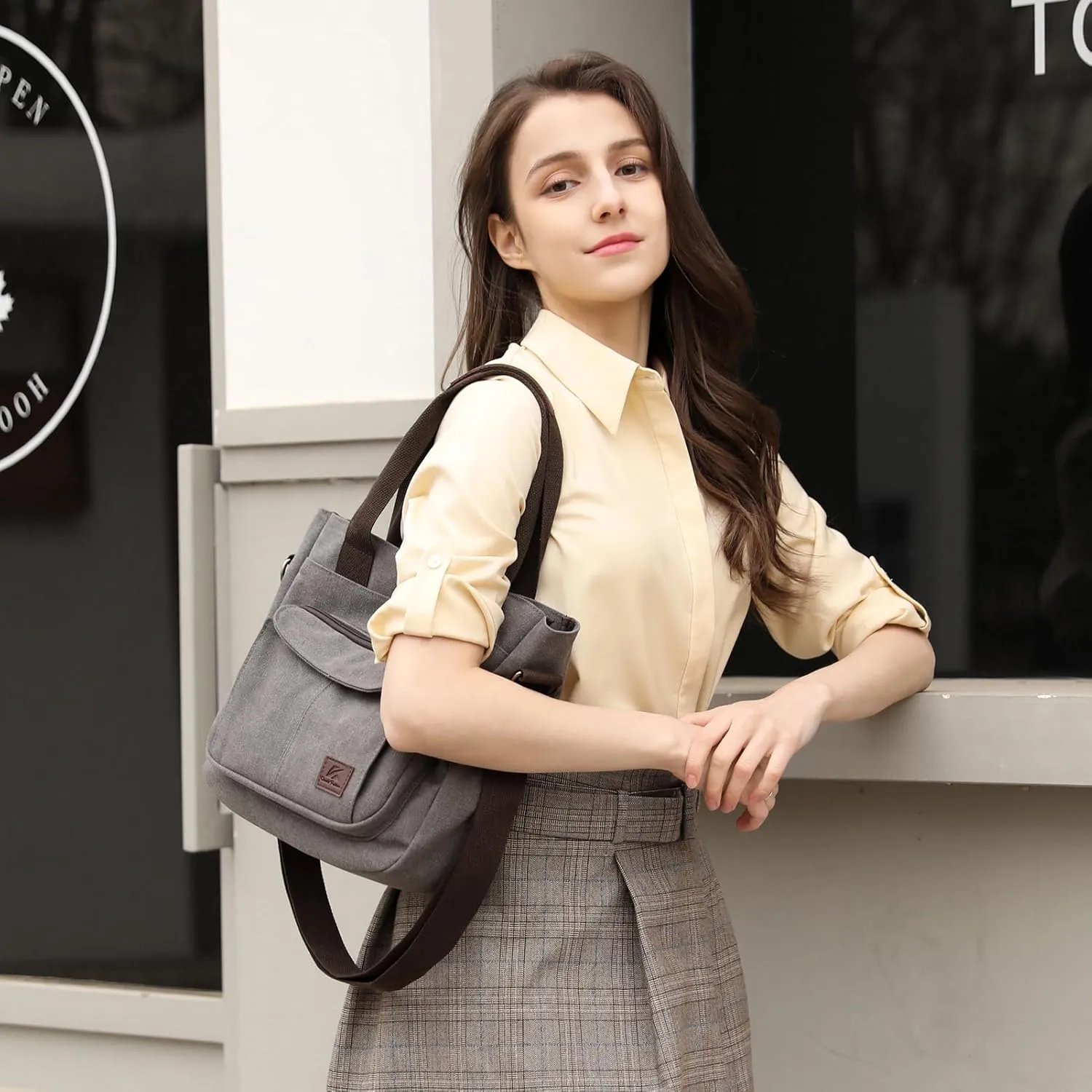 Women's Canvas Tote Purse Casual Shoulder Crossbody Bags Small Handbag, Multi-pocket Top Handle Work Bag