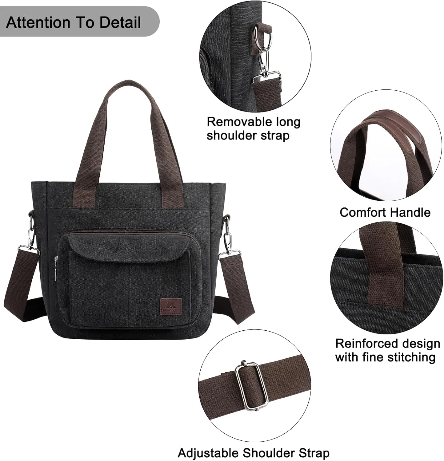 Women's Canvas Tote Purse Casual Shoulder Crossbody Bags Small Handbag, Multi-pocket Top Handle Work Bag