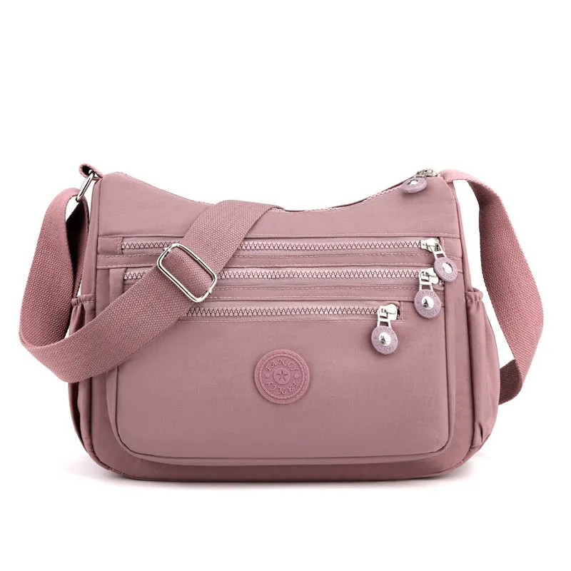 Women's Cosmetics Washed Cloth Solid Color Zip Crossbody Bags