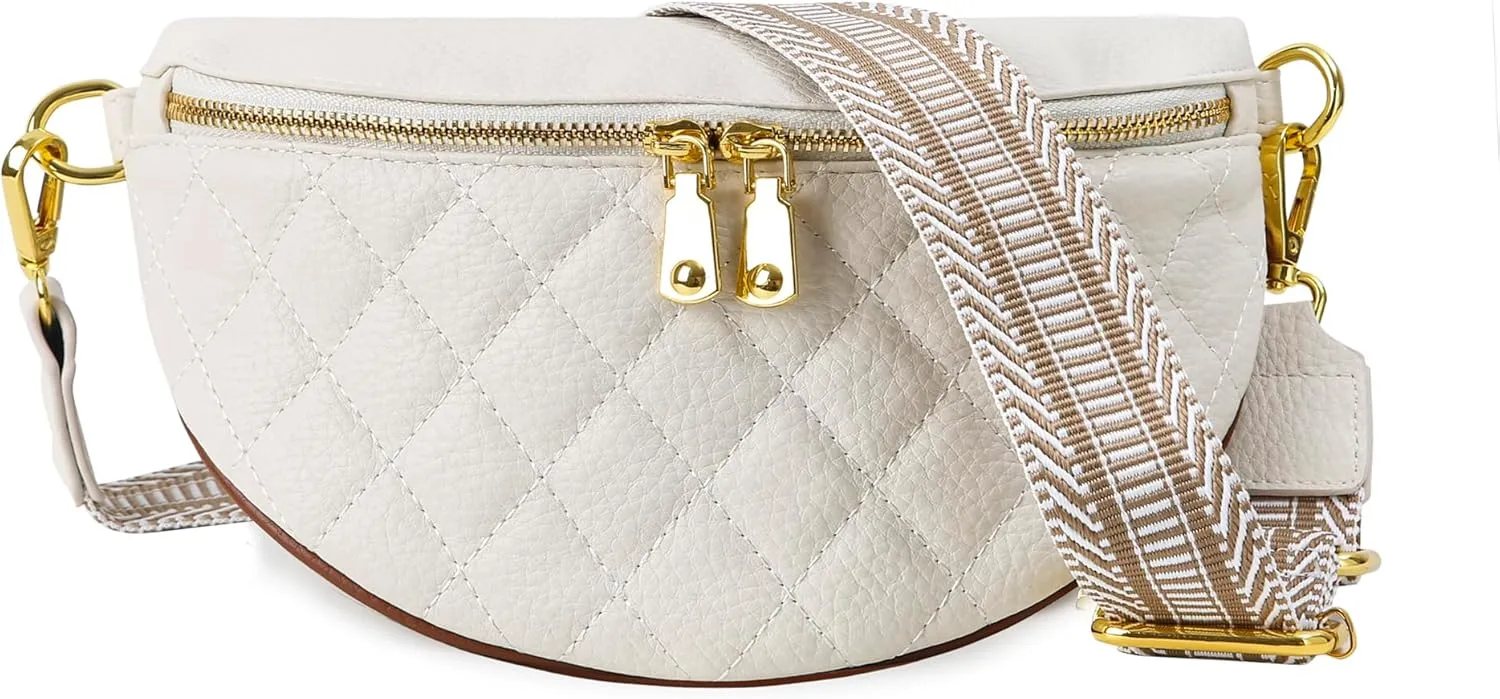 Women's Crossbody Fanny Pack, Vegan Leather, White, 11 x 2.3 x 7 inches
