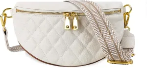 Women's Crossbody Fanny Pack, Vegan Leather, White, 11 x 2.3 x 7 inches