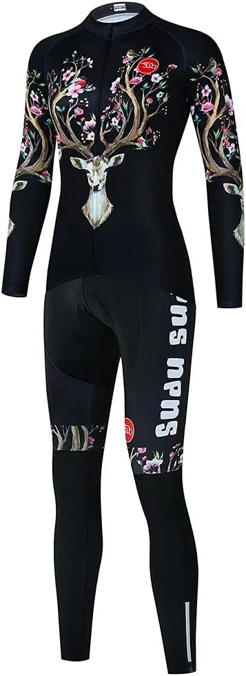 Women's Cycling Clothing Set Long Sleeve Road Bike Shirt Cycling Jersey Bicycle Pants with Gel Padded
